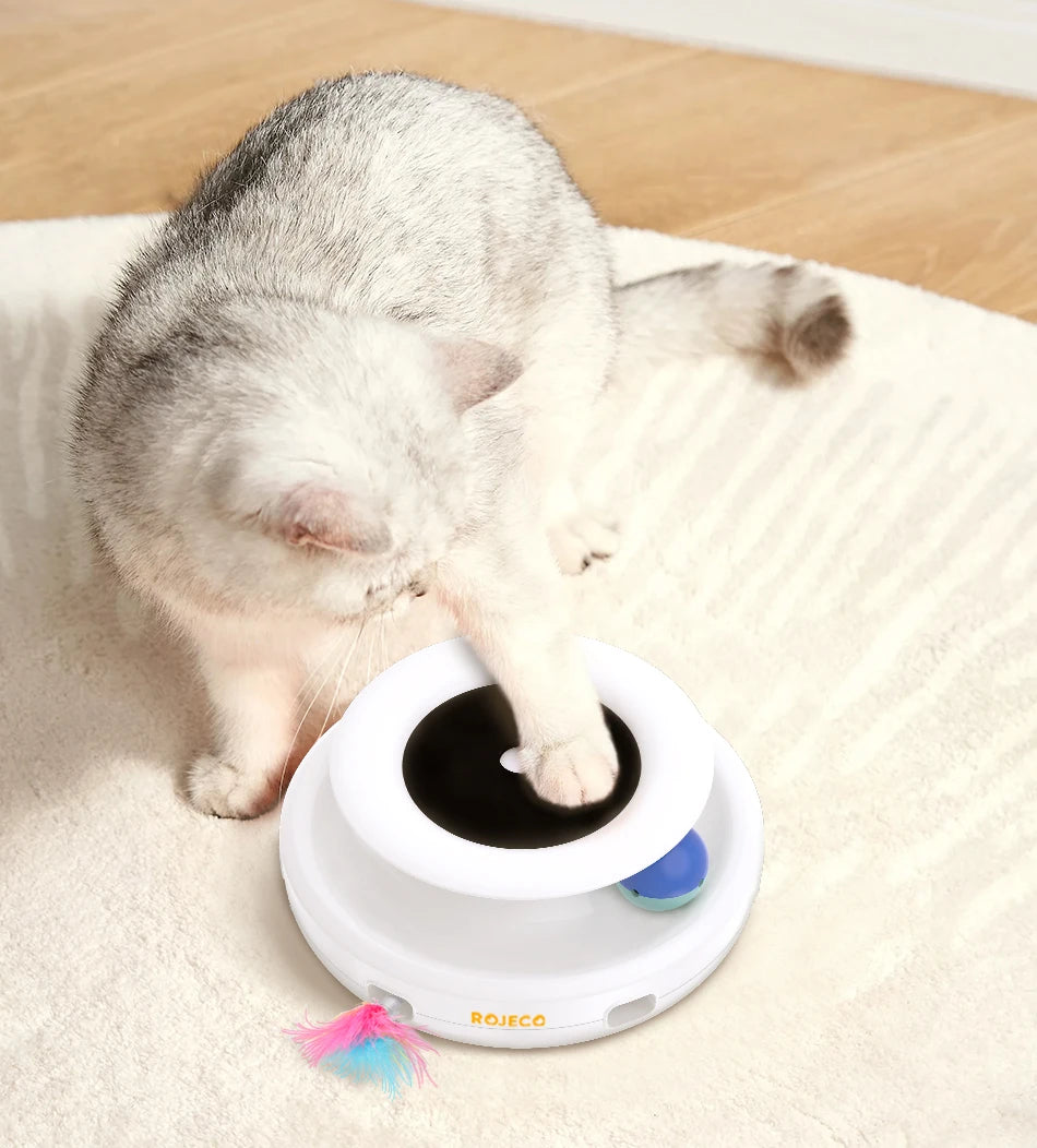 ROJECO 2 in 1 Smart Cat Toys Automatic Feather Fun Ball Toy Set For Cat Dog 5 Modes Electronic Interactive Pet Toy Accessories - Paws Solution ROJECO 2 in 1 Smart Cat Toys Automatic Feather Fun Ball Toy Set For Cat Dog 5 Modes Electronic Interactive Pet Toy Accessories