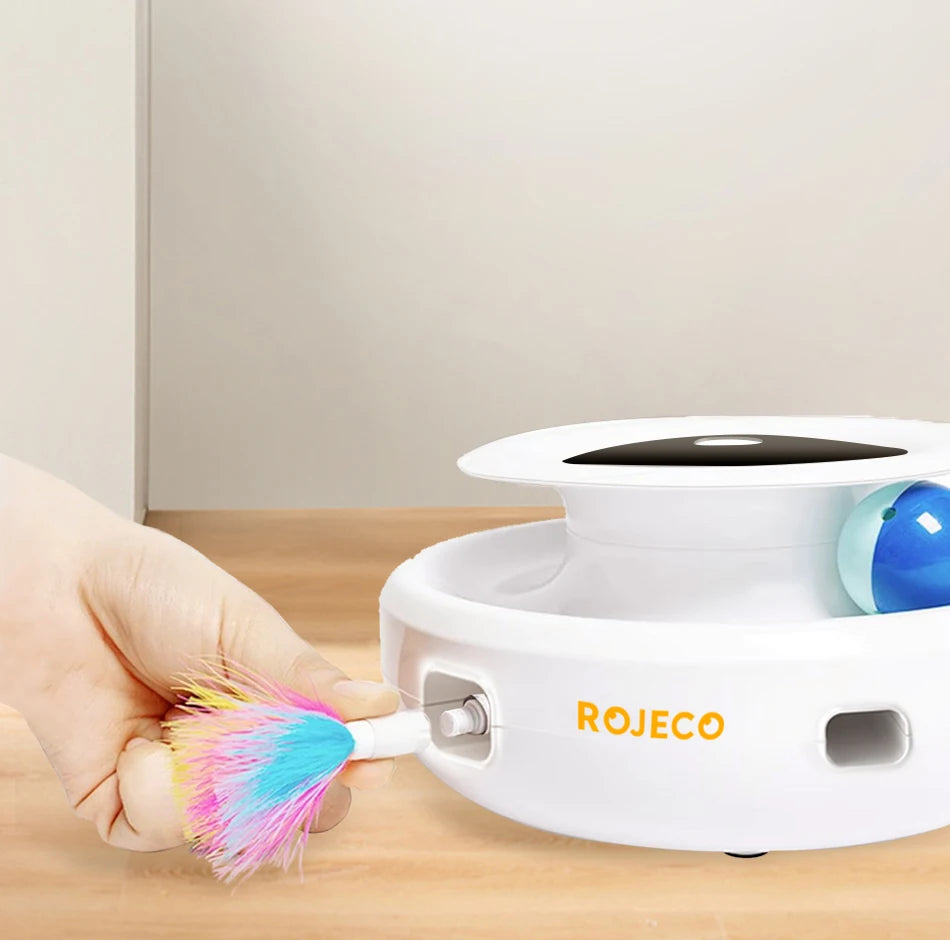 ROJECO 2 in 1 Smart Cat Toys Automatic Feather Fun Ball Toy Set For Cat Dog 5 Modes Electronic Interactive Pet Toy Accessories - Paws Solution ROJECO 2 in 1 Smart Cat Toys Automatic Feather Fun Ball Toy Set For Cat Dog 5 Modes Electronic Interactive Pet Toy Accessories