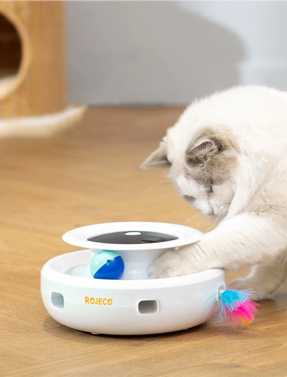 ROJECO 2 in 1 Smart Cat Toys Automatic Feather Fun Ball Toy Set For Cat Dog 5 Modes Electronic Interactive Pet Toy Accessories - Paws Solution ROJECO 2 in 1 Smart Cat Toys Automatic Feather Fun Ball Toy Set For Cat Dog 5 Modes Electronic Interactive Pet Toy Accessories