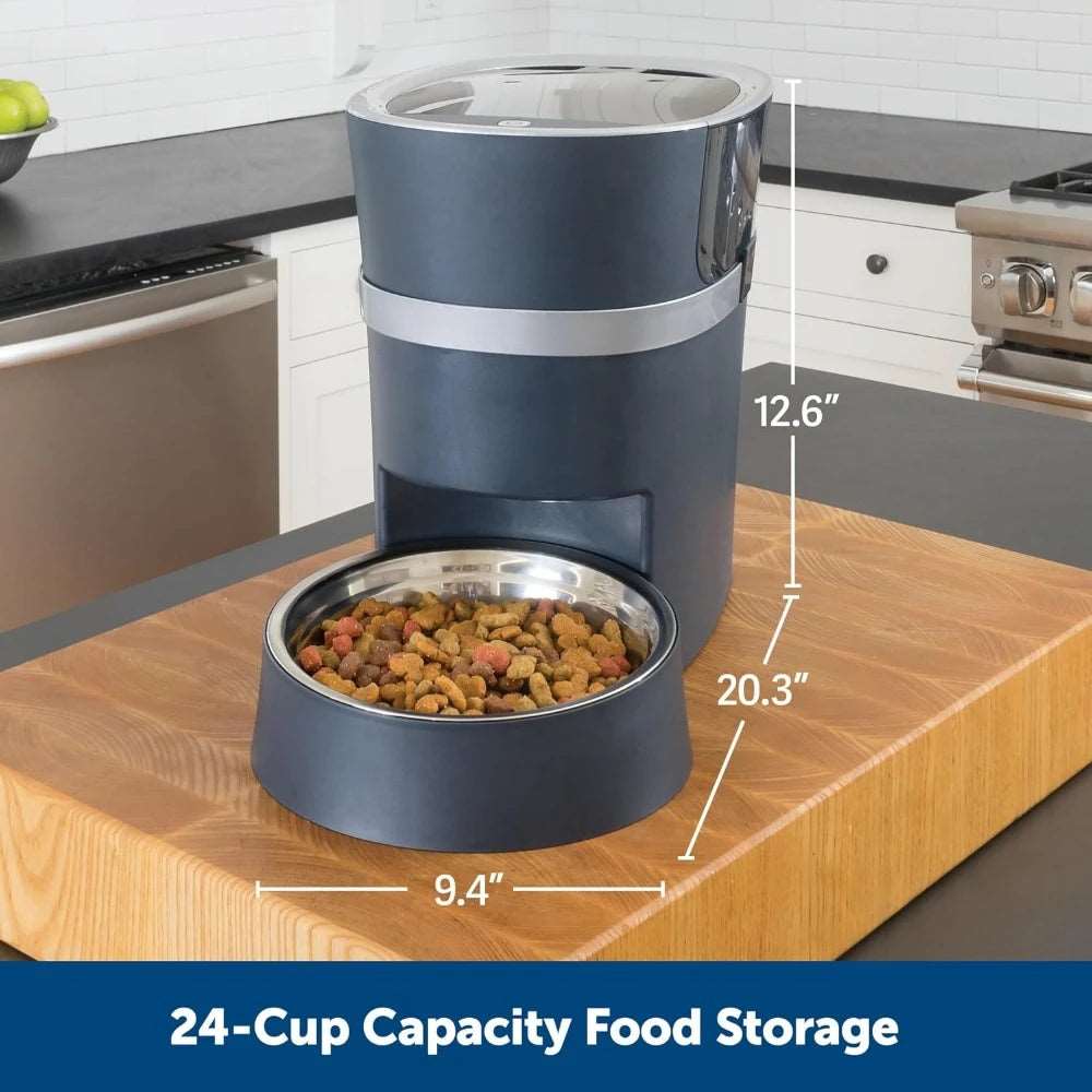 Smart Feed Electronic Pet Feeder for Cats & Dogs - 6L/24 Cup Capacity Programmable Mealtimes - Alexa