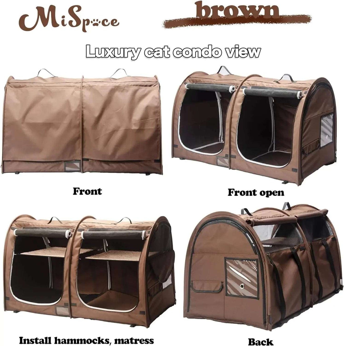 Mispace Portable Twin Compartment Show House Cat Cage/Condo - Easy to Fold & Carry Kennel - Comfy Puppy Home & Dog Travel Crate