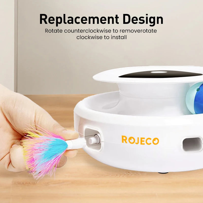 ROJECO 2 in 1 Smart Cat Toys Automatic Feather Fun Ball Toy Set For Cat Dog 5 Modes Electronic Interactive Pet Toy Accessories - Paws Solution ROJECO 2 in 1 Smart Cat Toys Automatic Feather Fun Ball Toy Set For Cat Dog 5 Modes Electronic Interactive Pet Toy Accessories