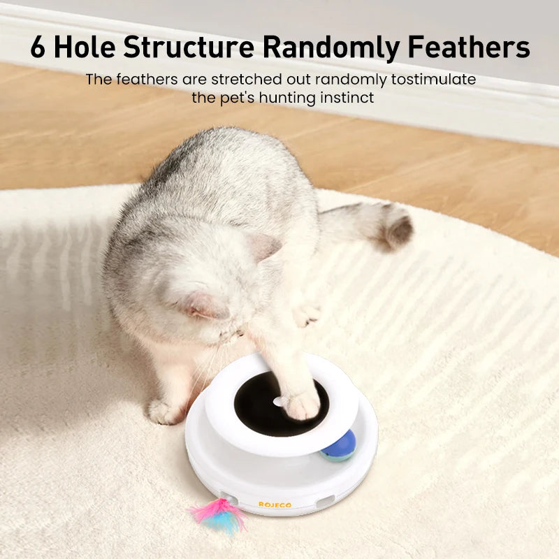 ROJECO 2 in 1 Smart Cat Toys Automatic Feather Fun Ball Toy Set For Cat Dog 5 Modes Electronic Interactive Pet Toy Accessories - Paws Solution ROJECO 2 in 1 Smart Cat Toys Automatic Feather Fun Ball Toy Set For Cat Dog 5 Modes Electronic Interactive Pet Toy Accessories