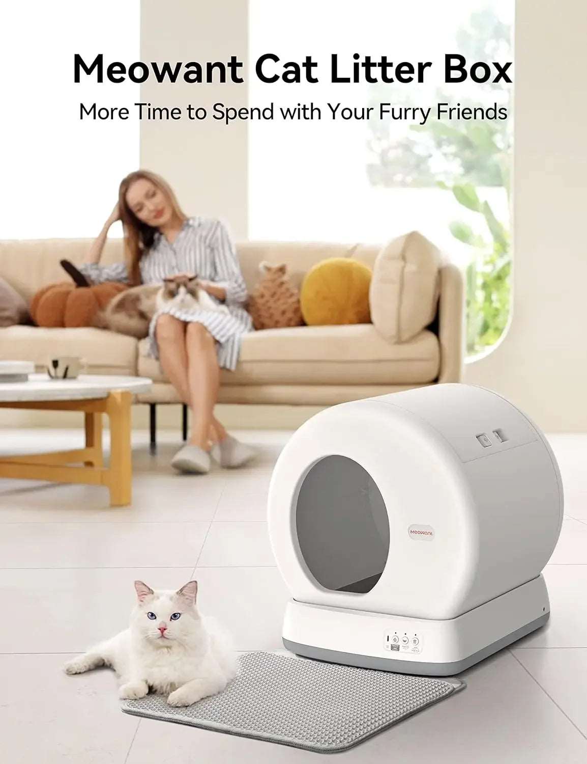 New Self-Cleaning Cat Litter Box,Extra Large Odor Isolation/APP Control Cat Litter Box with Odor Eliminator Mat Liner-New,USA
