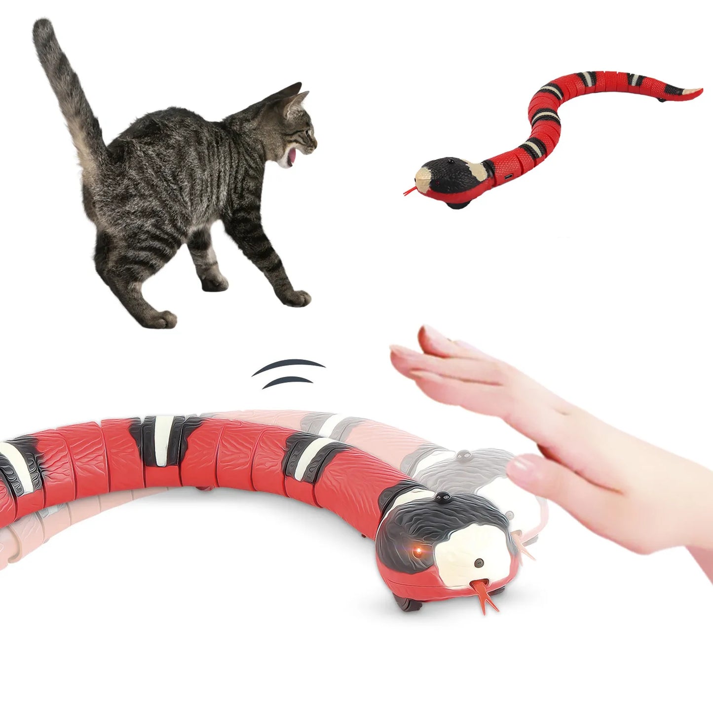 Smart sensing snake cat toy