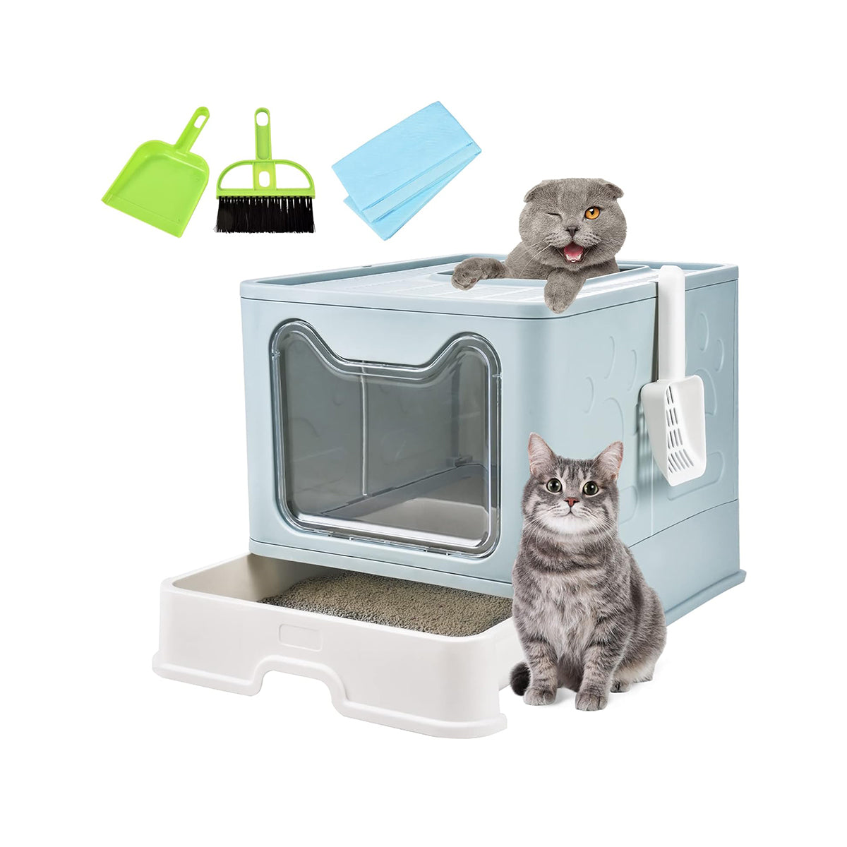 Front Entry Top Exit Cat Litter Box: Foldable with Lid - Paws Solution