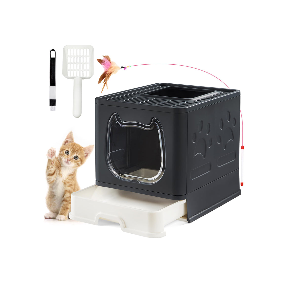 Front Entry Top Exit Cat Litter Box: Foldable with Lid - Paws Solution