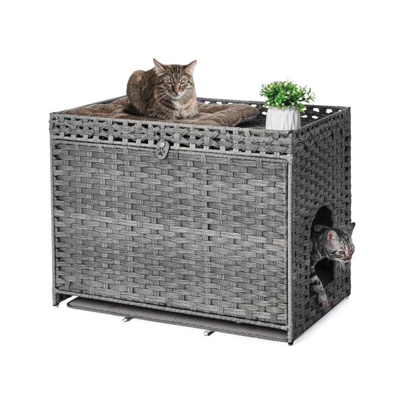 Cat Litter Box Enclosure: Handwoven Rattan with Soft Mat - Paws Solution