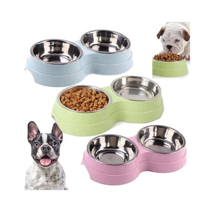 Double Stainless Steel Pet Bowls: Food and Water Feeder - Paws Solution