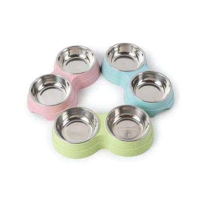 Double Stainless Steel Pet Bowls: Food and Water Feeder - Paws Solution