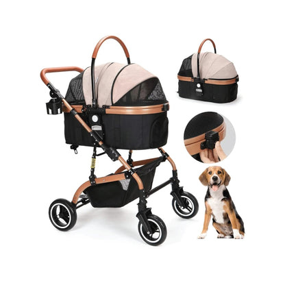 Foldable Pet Stroller with Brakes, Detachable Carrier, 66 lbs Capacity - Paws Solution