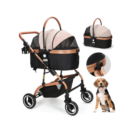 Foldable Pet Stroller with Brakes, Detachable Carrier, 66 lbs Capacity - Paws Solution