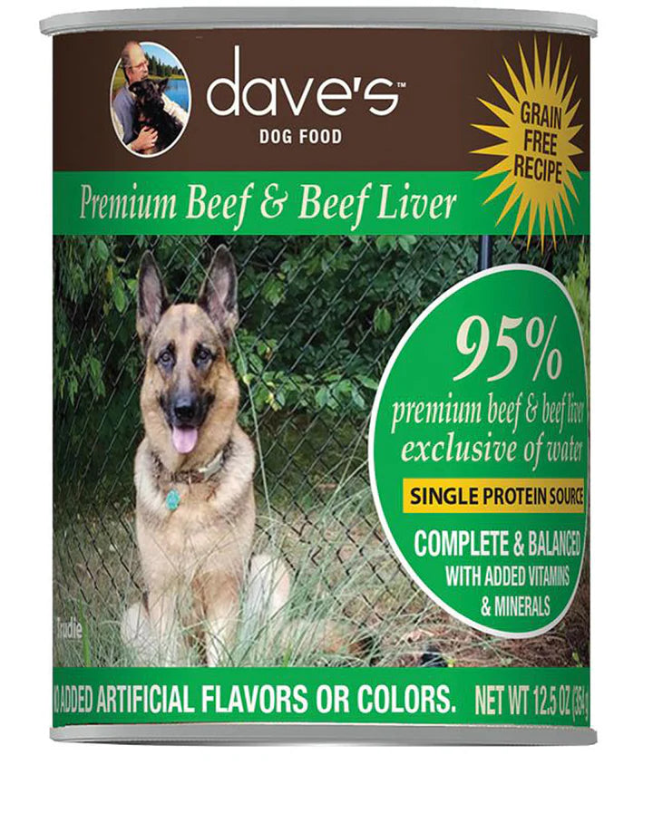 Dave's Premium Beef & Liver Dog Food, 12.5oz (12-Pack) - Paws Solution