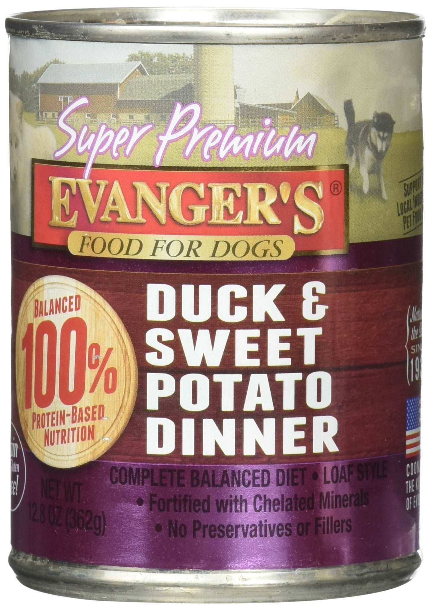 Evanger's Super Premium Wet Dog Food Duck & Fresh Sweet Potato 12.8oz. (Case of 12)