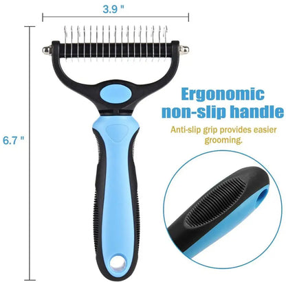 Double-Sided Pet Grooming Brush: Shedding & Dematting Rake Comb for Efficient Hair Removal - Paws Solution