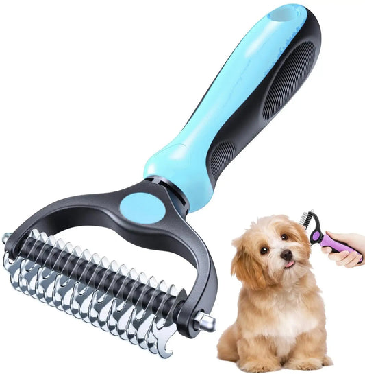 Double-Sided Pet Grooming Brush: Shedding & Dematting Rake Comb for Efficient Hair Removal - Paws Solution