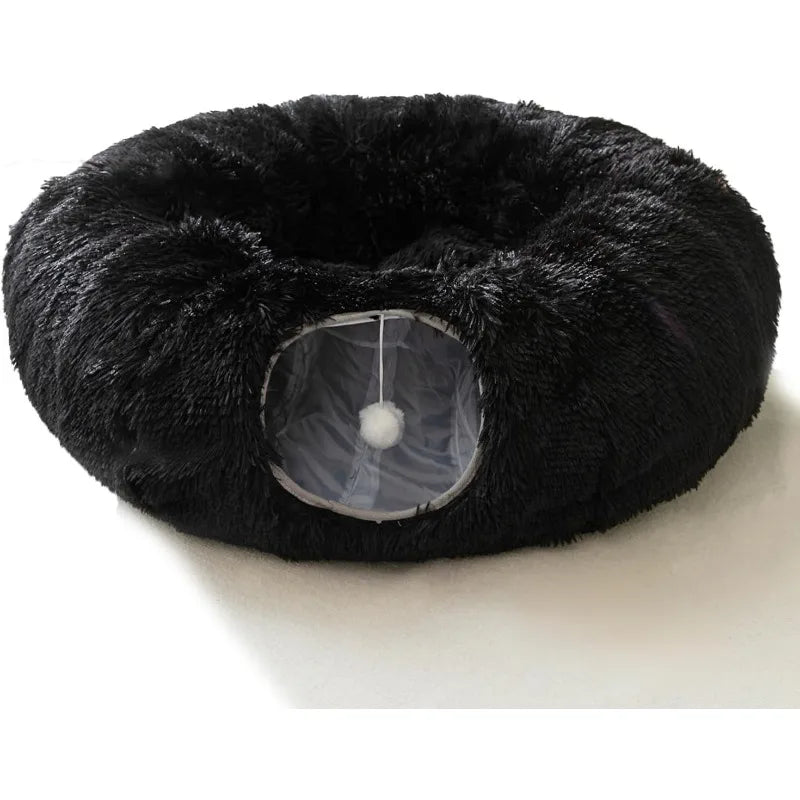 Winter Plush Cat Tunnel with Bed, Cat Toys for Cats - Paws Solution