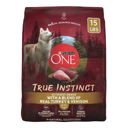 Purina One True Instinct Dry Dog Food for Adult Dogs, Real Turkey & Venison, 15 lb Bag - Paws Solution