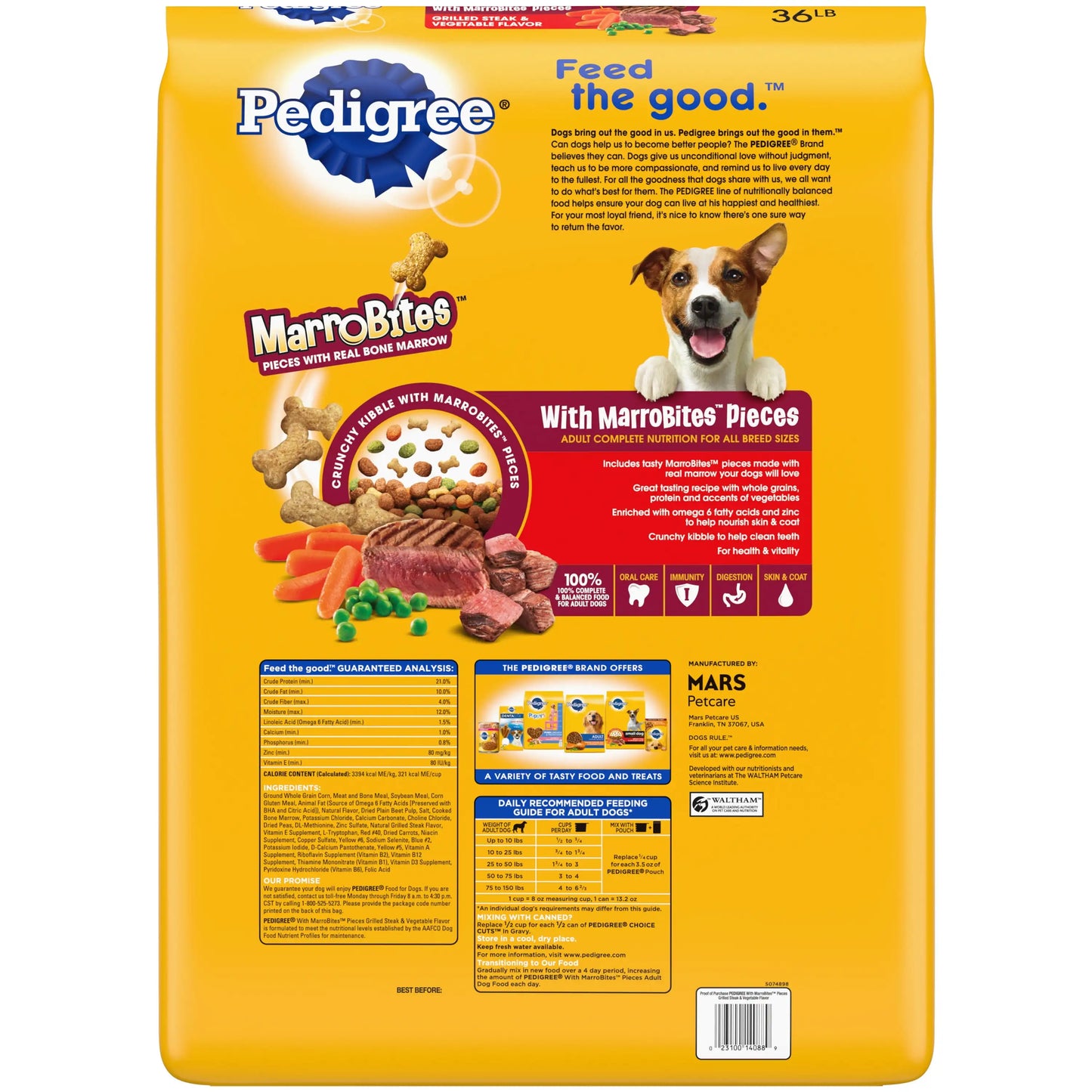 Pedigree With MarroBites Whole Grain Steak & Vegetable Dry Dog Food for Adult Dog, 36 lb ba - Paws Solution