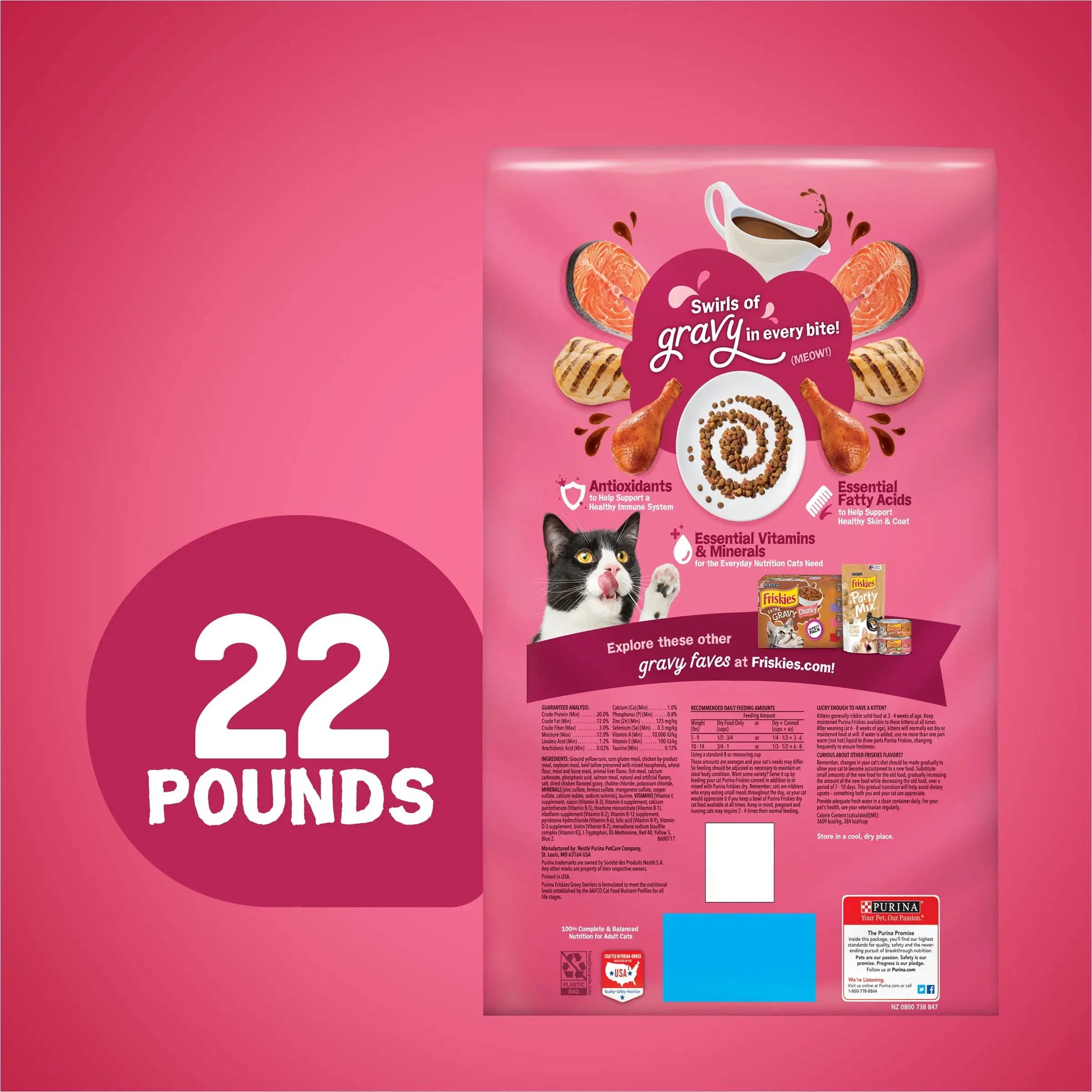 Purina Friskies Gravy Swirlers Dry Cat Food, Chicken & Salmon, 22 lb - Paws Solution