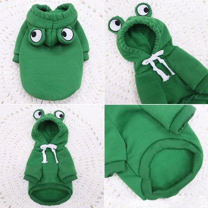 Dog & Cat Hoodies: Frog Print Fleece Sweatshirts for Small Pets - Paws Solution