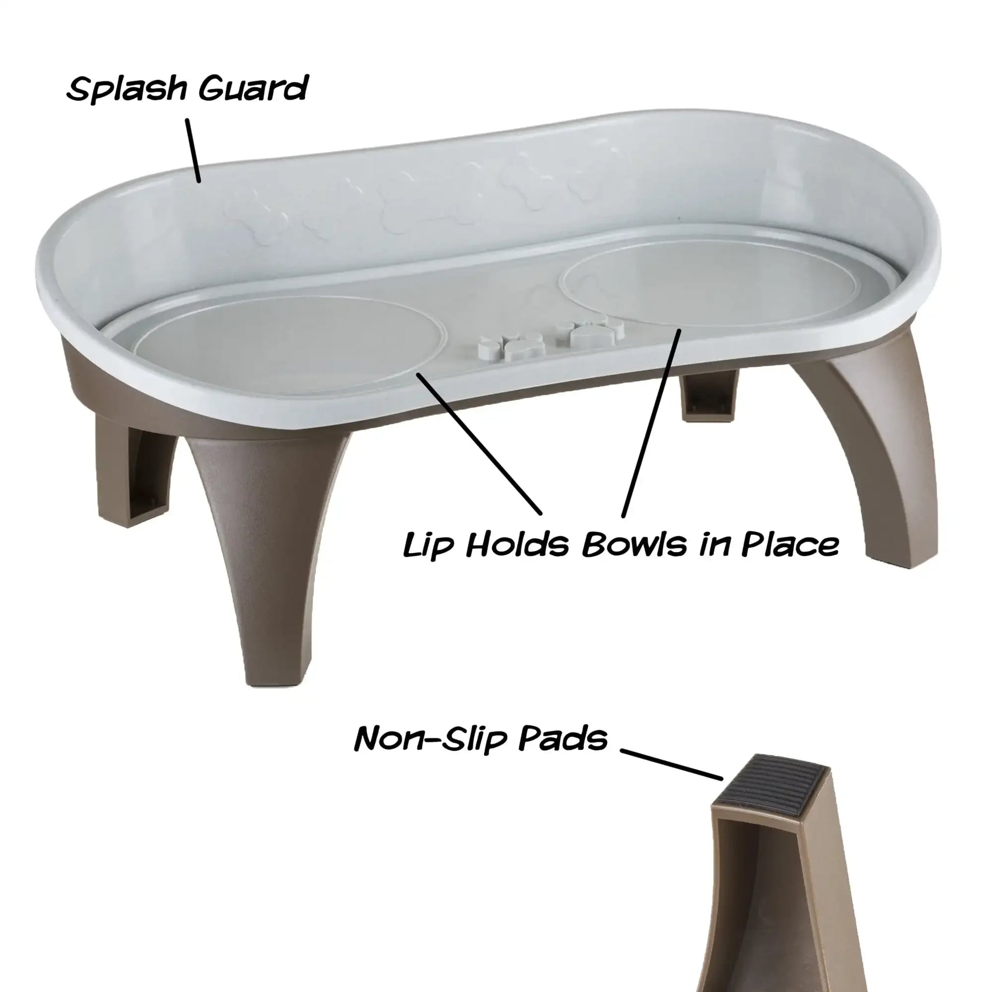 Elevated Pet Feeding Tray with Splash Guard and Non-Skid Feet, 21"L x 11"W x 8.5"H - Paws Solution