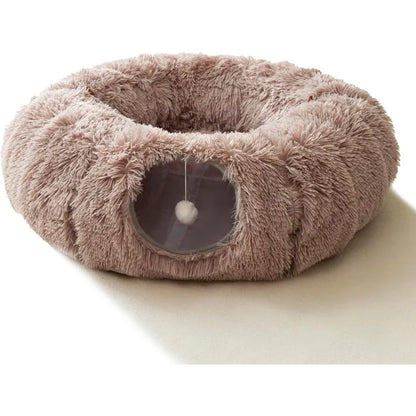 Winter Plush Cat Tunnel with Bed, Cat Toys for Cats - Paws Solution