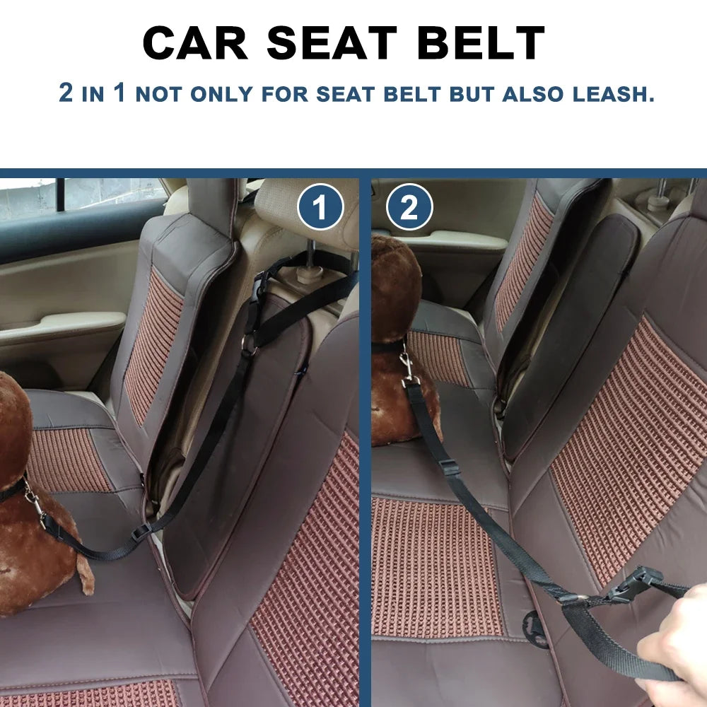 Two-in-One Pet Car Seat Belt: Solid Color Nylon Lead Leash, Adjustable Backseat Safety Belt & Dog Harness - Paws Solution