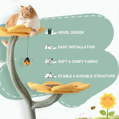 Sunflower Modern Cat Tree Tower 68”,Teddy Fleece Tall Cat Tower for Indoor Cats, Multi-Level Furniture with Jumping Platform