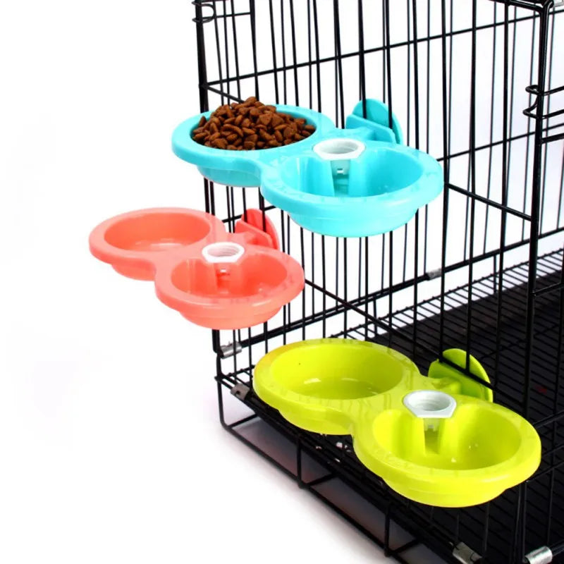 Double Pet Cage Hanging Food Bowls with Automatic Water Feeder, 3 Colors - Paws Solution