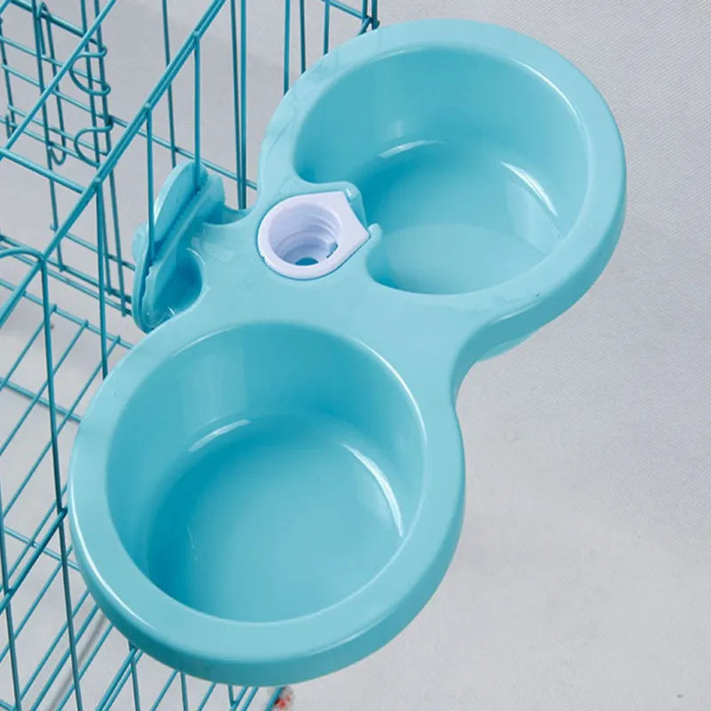 Double Pet Cage Hanging Food Bowls with Automatic Water Feeder, 3 Colors - Paws Solution