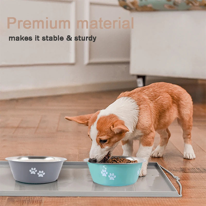 Non-Slip Stainless Steel Dog Bowls, Feeder and Drinker - Paws Solution