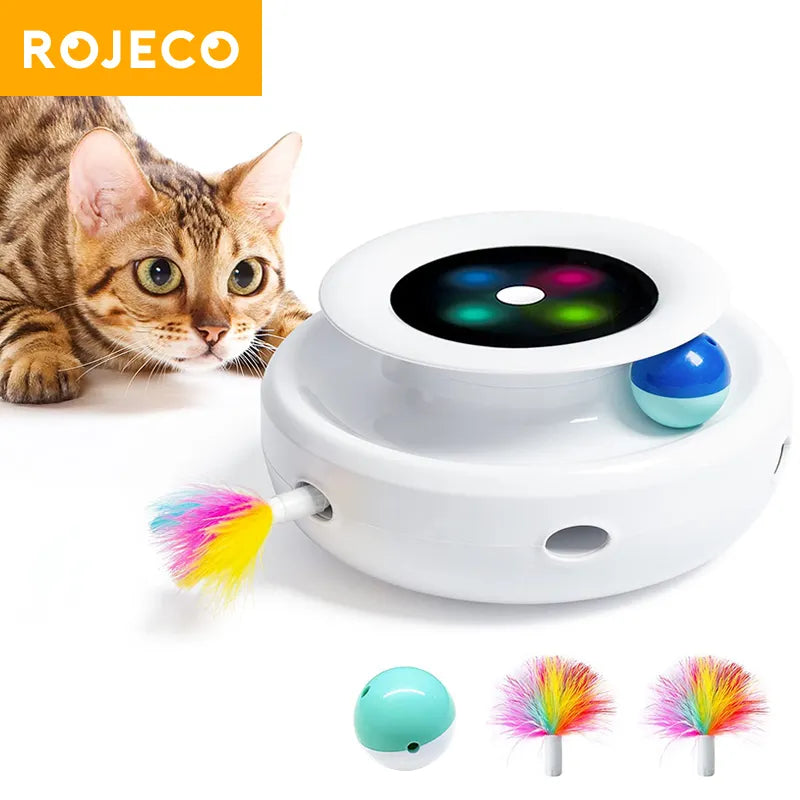 ROJECO 2 in 1 Smart Cat Toys Automatic Feather Fun Ball Toy Set For Cat Dog 5 Modes Electronic Interactive Pet Toy Accessories - Paws Solution ROJECO 2 in 1 Smart Cat Toys Automatic Feather Fun Ball Toy Set For Cat Dog 5 Modes Electronic Interactive Pet Toy Accessories