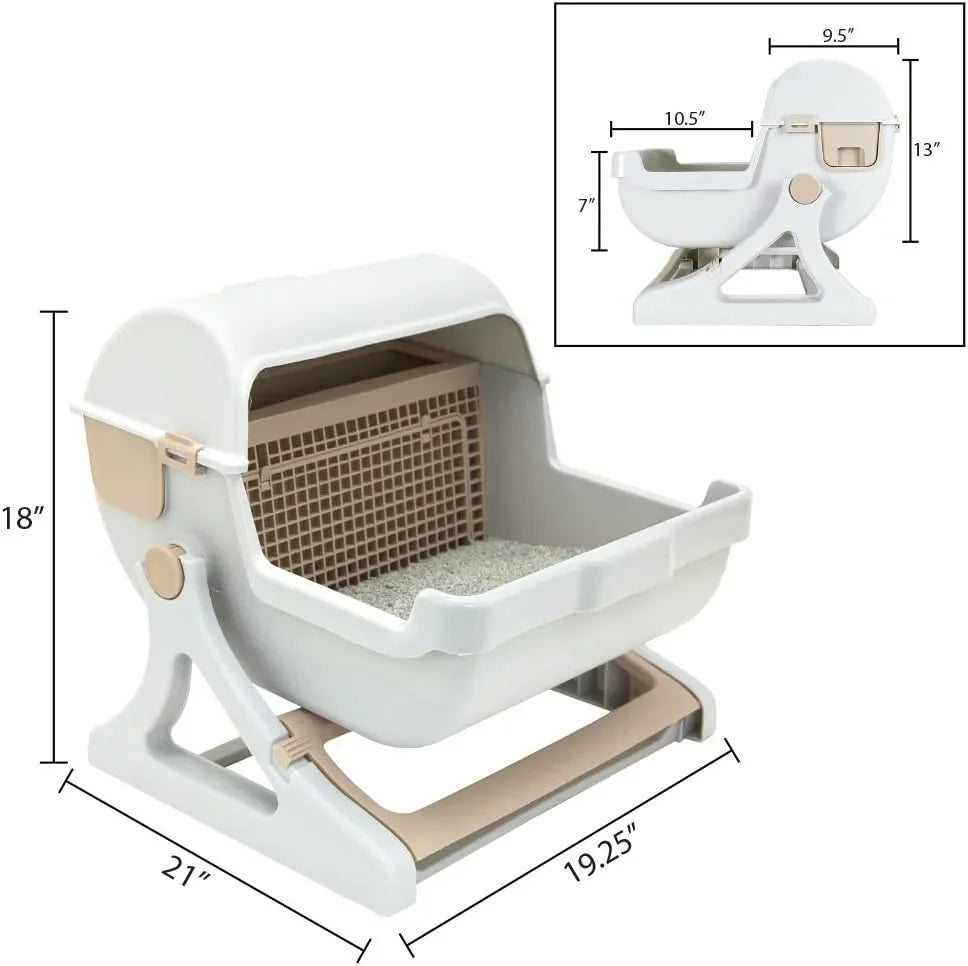 Semi-Automatic quick cleaning cat litter box, Luxury cat toilet(white / milk brown) - Paws Solution