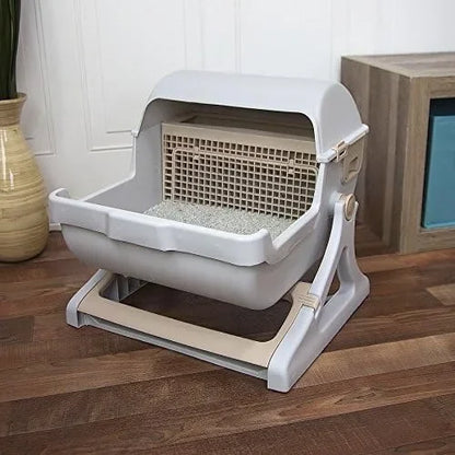 Semi-Automatic quick cleaning cat litter box, Luxury cat toilet(white / milk brown) - Paws Solution