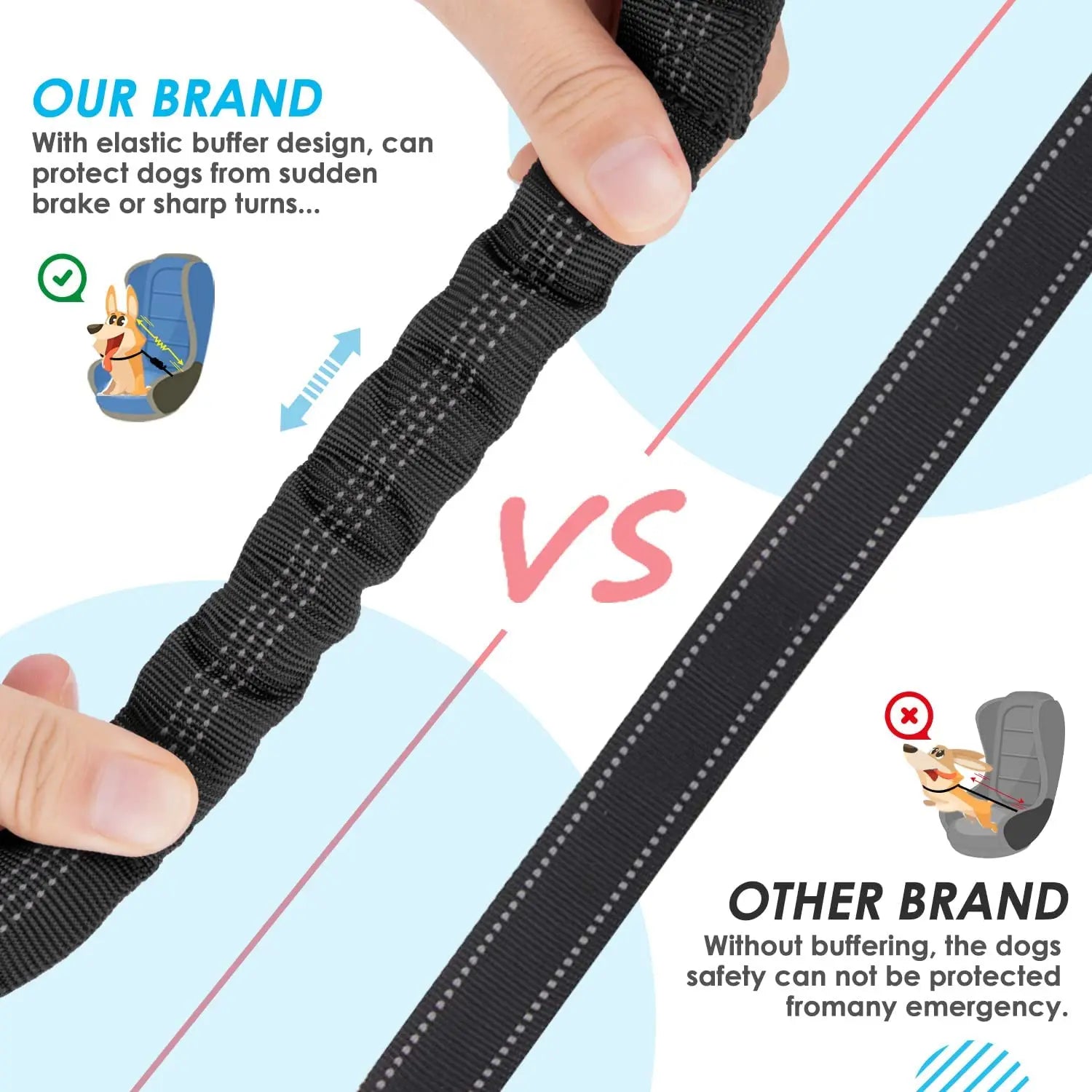 Double Dog Car Seat Belt with Reflective Stripes, Adjustable Safety Leash for Two Pets. - Paws Solution