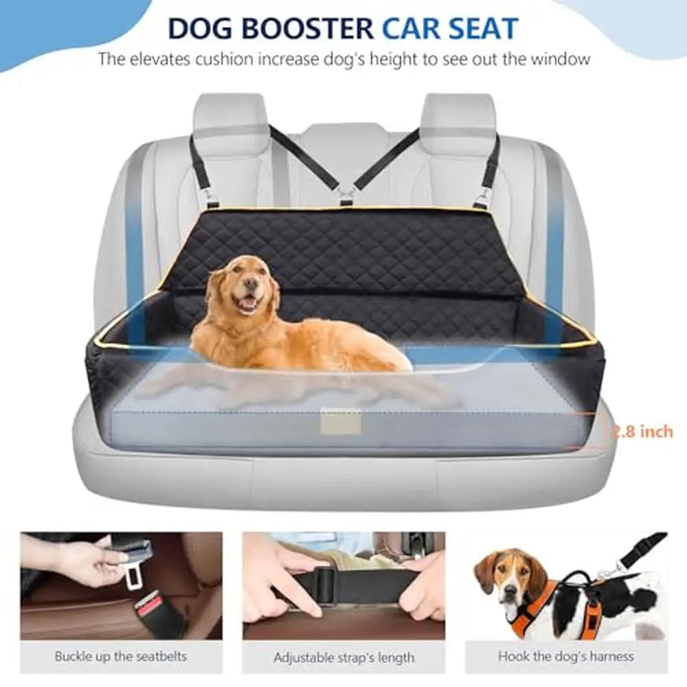 Large Dog Car Seat Soft Plush Fabric Washable Travel Seat Non-Slip Safety Harnesses High-Density Sponge Comfortable Pet Booster - Paws Solution