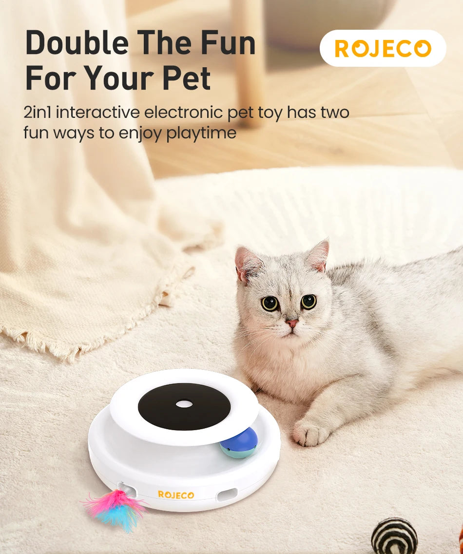 ROJECO 2 in 1 Smart Cat Toys Automatic Feather Fun Ball Toy Set For Cat Dog 5 Modes Electronic Interactive Pet Toy Accessories - Paws Solution ROJECO 2 in 1 Smart Cat Toys Automatic Feather Fun Ball Toy Set For Cat Dog 5 Modes Electronic Interactive Pet Toy Accessories