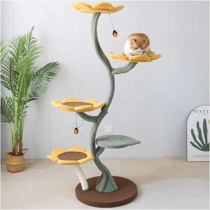 Sunflower Modern Cat Tree Tower 68”,Teddy Fleece Tall Cat Tower for Indoor Cats, Multi-Level Furniture with Jumping Platform