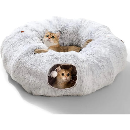 Winter Plush Cat Tunnel with Bed, Cat Toys for Cats - Paws Solution