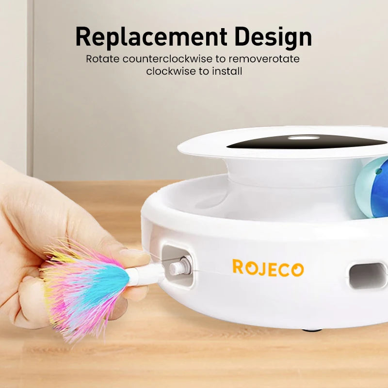 ROJECO 2 in 1 Smart Cat Toys Automatic Feather Fun Ball Toy Set For Cat Dog 5 Modes Electronic Interactive Pet Toy Accessories - Paws Solution ROJECO 2 in 1 Smart Cat Toys Automatic Feather Fun Ball Toy Set For Cat Dog 5 Modes Electronic Interactive Pet Toy Accessories