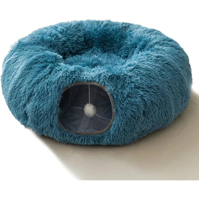 Winter Plush Cat Tunnel with Bed, Cat Toys for Cats - Paws Solution