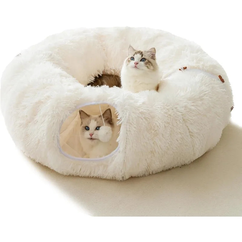 Winter Plush Cat Tunnel with Bed, Cat Toys for Cats - Paws Solution