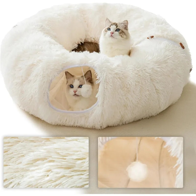 Winter Plush Cat Tunnel with Bed, Cat Toys for Cats - Paws Solution