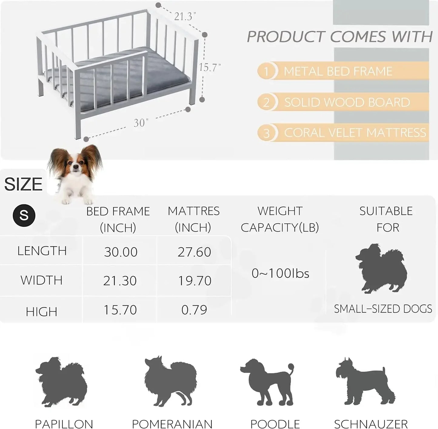 Elevated Dog Bed: Metal Frame with Rails, Small Dog Size - Paws Solution