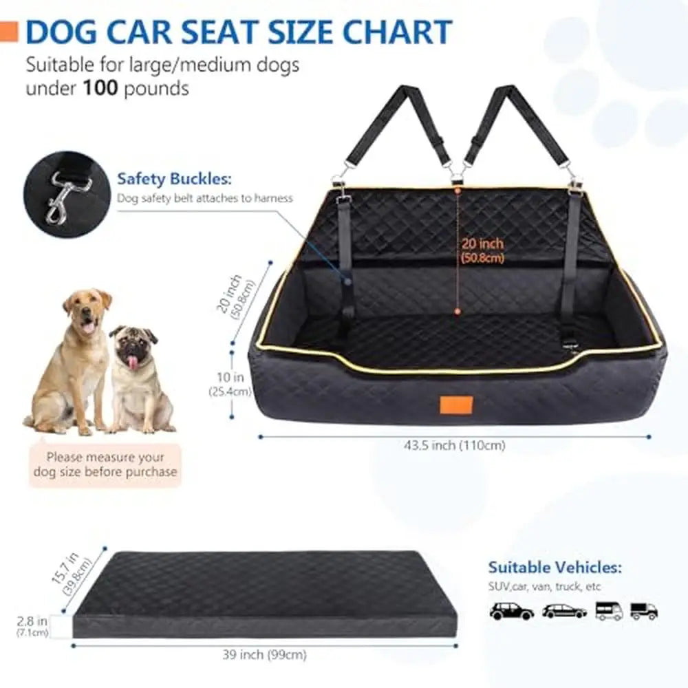 Large Dog Car Seat Soft Plush Fabric Washable Travel Seat Non-Slip Safety Harnesses High-Density Sponge Comfortable Pet Booster - Paws Solution